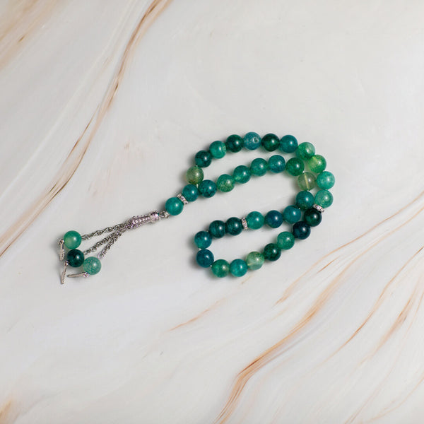Green Quartz Stone Tasbeeh – 33 Beads for Zikr & Quranic Recitation