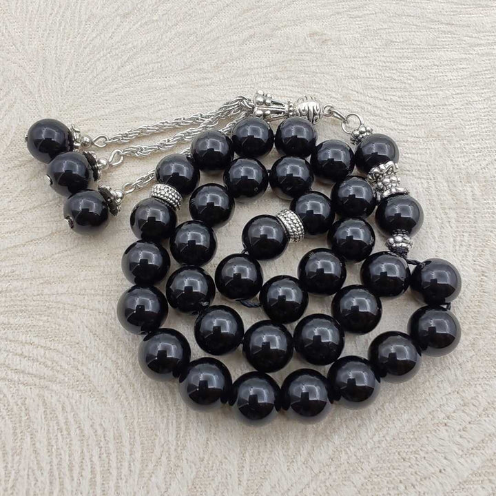 Black Agate Stone Tasbih – Refined Islamic Prayer Beads for Worship & Quran