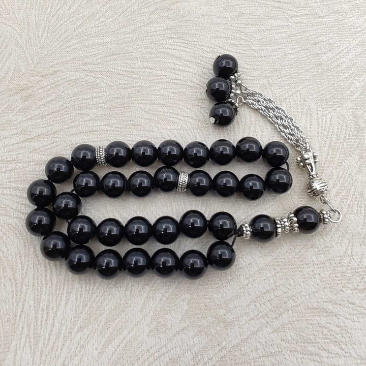 Black Agate Stone Tasbih – Refined Islamic Prayer Beads for Worship & Quran