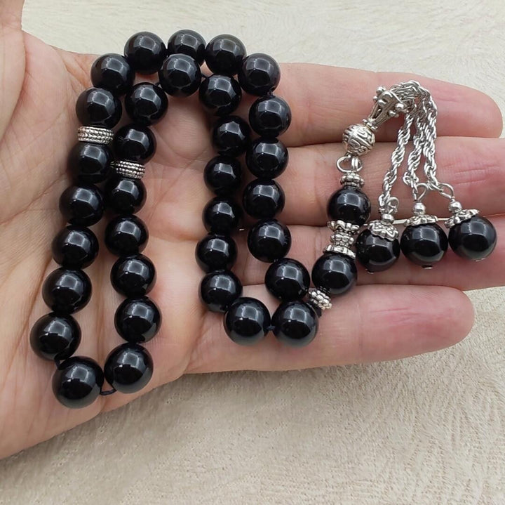 Black Agate Stone Tasbih – Refined Islamic Prayer Beads for Worship & Quran