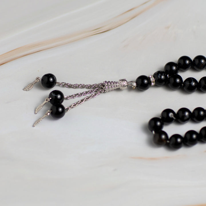 Black Quartz Stone Tasbeeh – 33 Beads for Zikr & Quranic Recitation