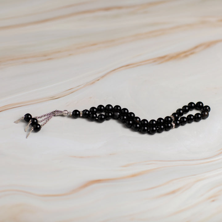 Black Quartz Stone Tasbeeh – 33 Beads for Zikr & Quranic Recitation