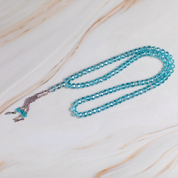 Blue Crystal Tasbeeh – 100 Beads for Zikr & Quranic Recitation