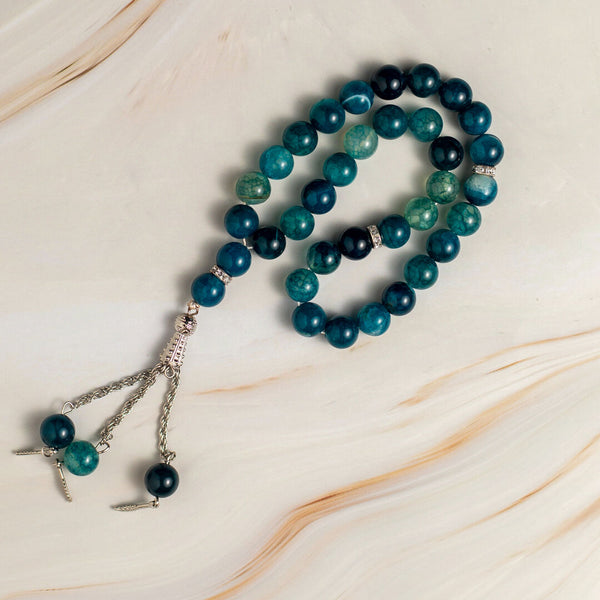 Blue Gradient Quartz Stone Tasbeeh – 33 Beads for Zikr & Quranic Recitation