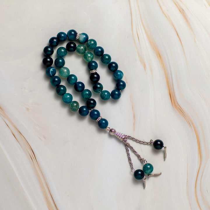 Blue Gradient Quartz Stone Tasbeeh – 33 Beads for Zikr & Quranic Recitation