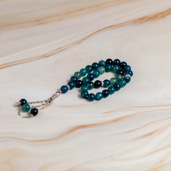 Blue Gradient Quartz Stone Tasbeeh – 33 Beads for Zikr & Quranic Recitation