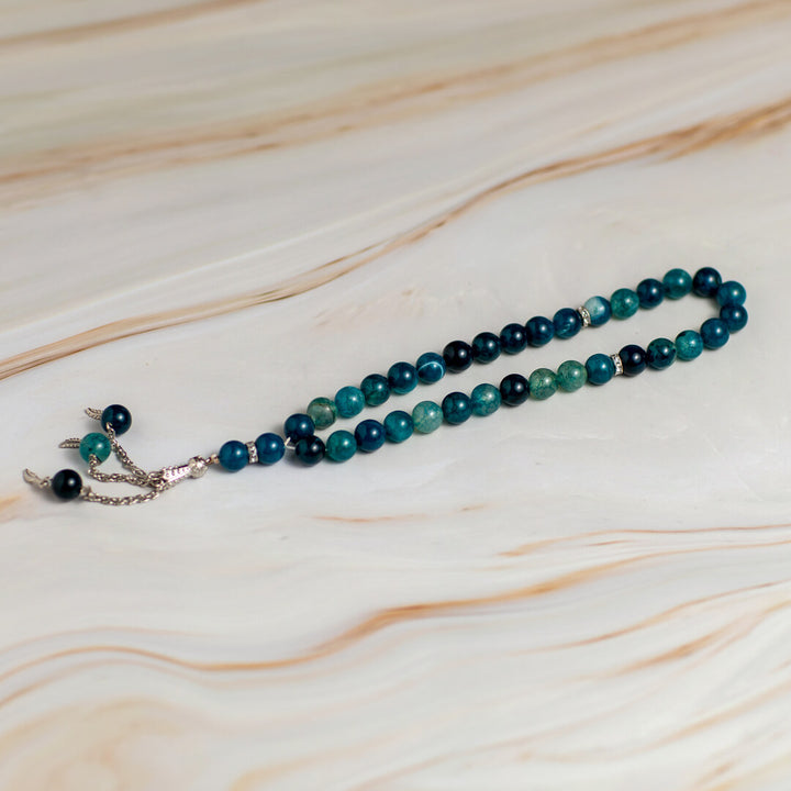 Blue Gradient Quartz Stone Tasbeeh – 33 Beads for Zikr & Quranic Recitation