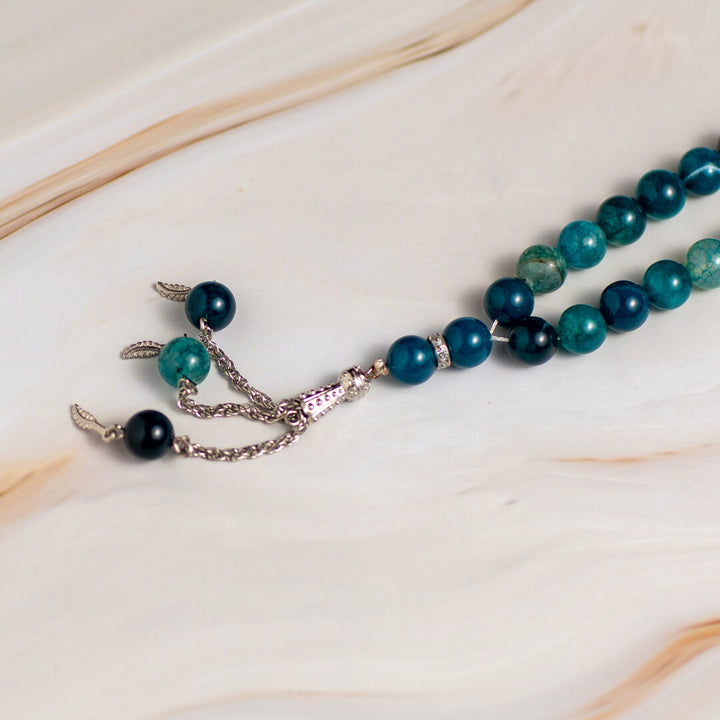 Blue Gradient Quartz Stone Tasbeeh – 33 Beads for Zikr & Quranic Recitation