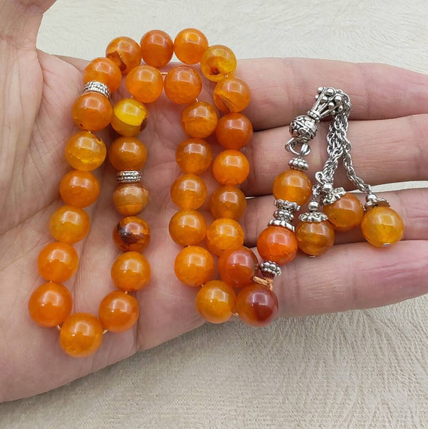 Bright Orange Agate Mesbah – Islamic Prayer Beads for Daily Worship & Quran