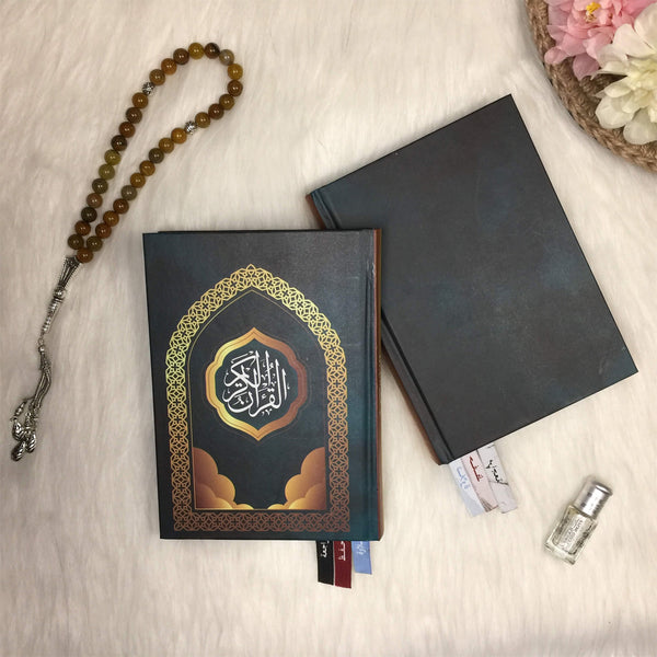 Holy Quran with 3 Bookmarks -  Marble Green & Gold Cover | Perfect Medium Size for Reflection – 14×20 cm