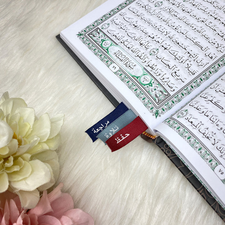 Holy Quran with 3 Bookmarks -  Marble Green & Gold Cover | Perfect Medium Size for Reflection – 14×20 cm