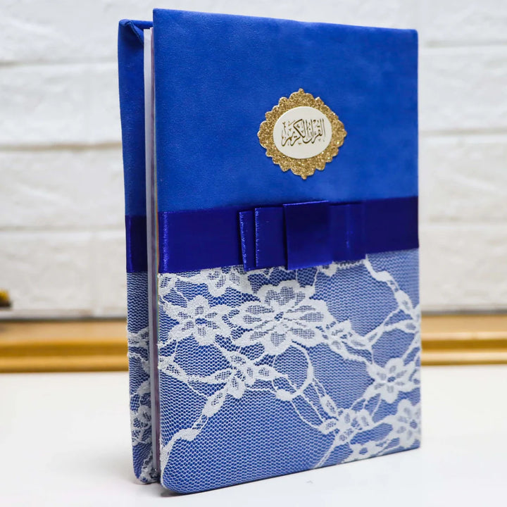 Holy Quran with Elegant Lace Cover & Colorful Edges | Perfect Medium Size for Study & Daily Recitation – 14×20 cm.