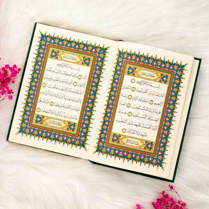 Holy Quran with Green Velvet Cover | Medium Size for Easy Recitation – 14×20 cm