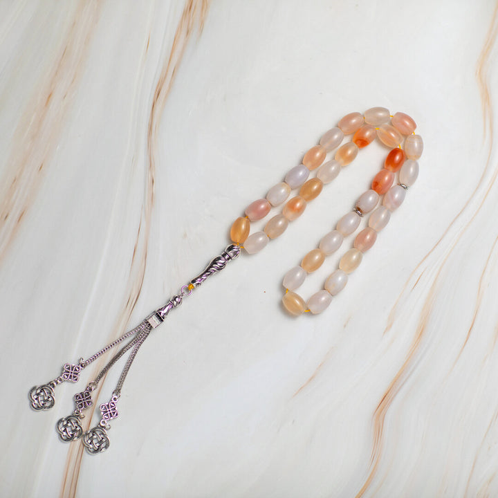 Honey Natural Agate Islamic Tasbeeh – 33 Beads with Silver Head for zikr & Worship