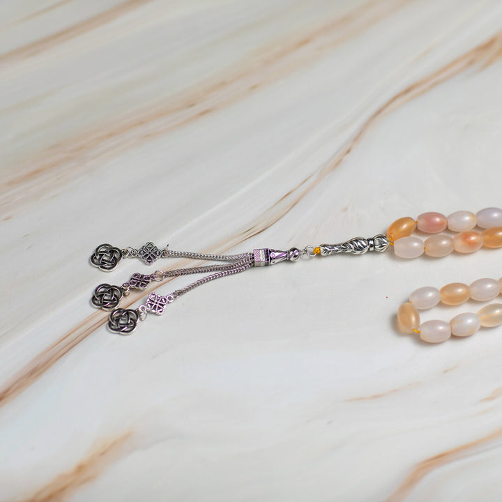 Honey Natural Agate Islamic Tasbeeh – 33 Beads with Silver Head for zikr & Worship