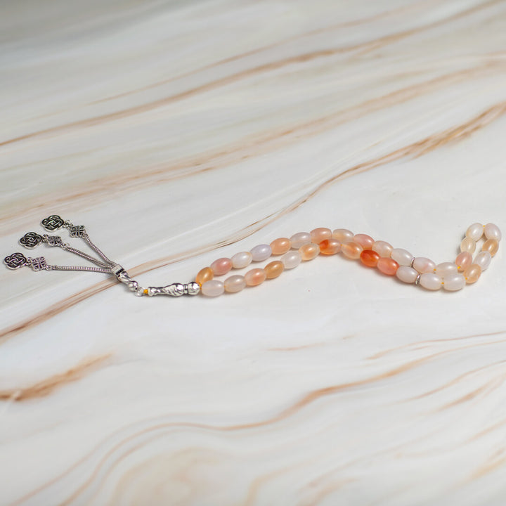 Honey Natural Agate Islamic Tasbeeh – 33 Beads with Silver Head for zikr & Worship