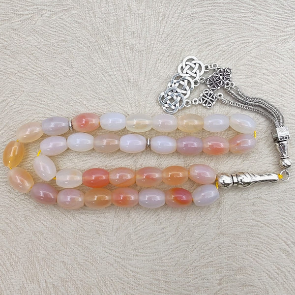 Honey Natural Agate Islamic Tasbeeh – 33 Beads with Silver Head for zikr & Worship