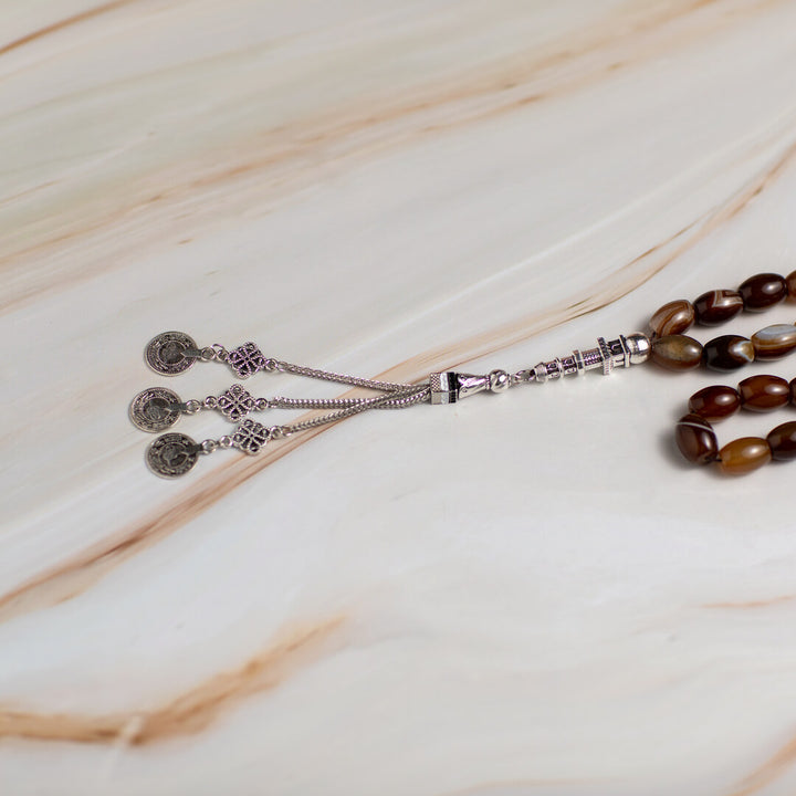 Multicolored Natural Agate Tasbeeh – 33 Beads in Brown & Beige Shades for Daily zikr and Worship Experience