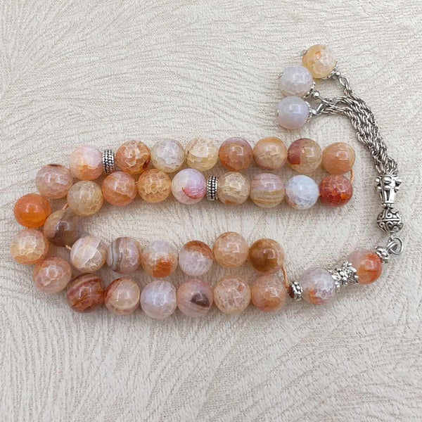 Natural Agate Islamic Misbah – 33 Beads in Soft Simon Tones for Quran & Worship