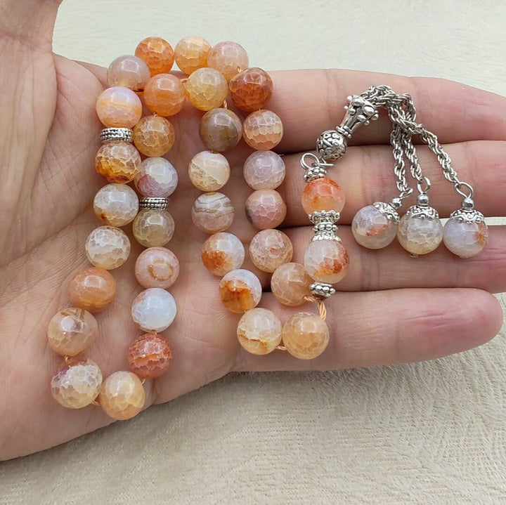Natural Agate Islamic Misbah – 33 Beads in Soft Simon Tones for Quran & Worship
