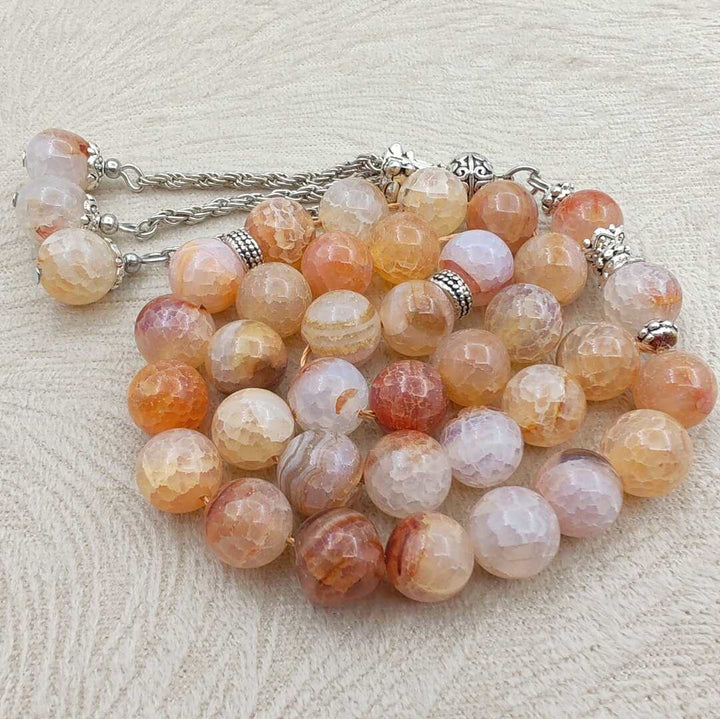 Natural Agate Islamic Misbah – 33 Beads in Soft Simon Tones for Quran & Worship