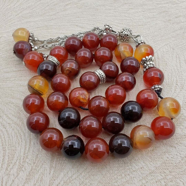 Natural Agate Stone Mesbah – Brown Gradient – Islamic Prayer Beads for Quran and Worship