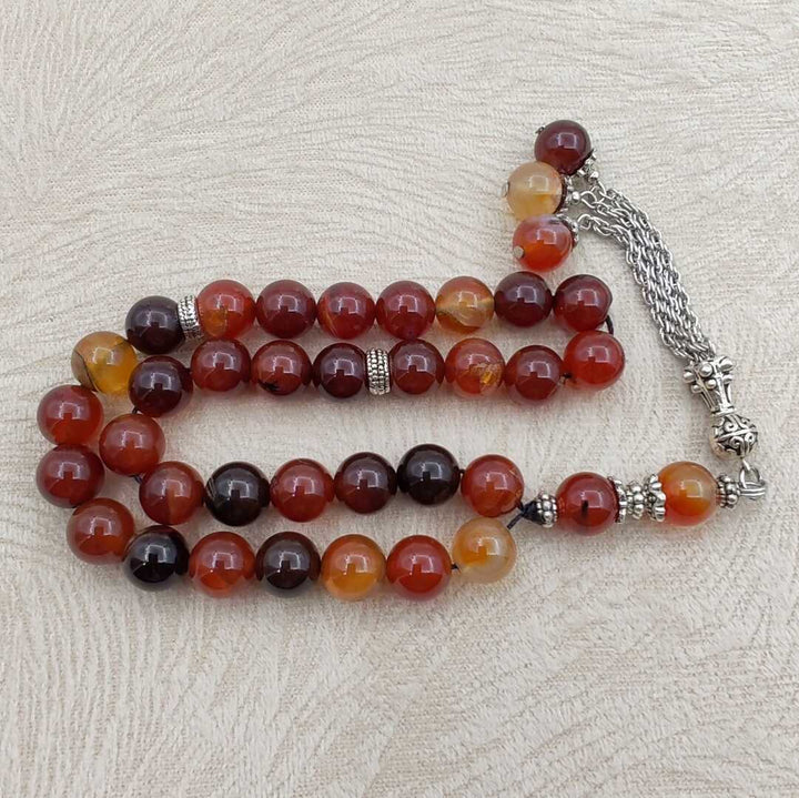 Natural Agate Stone Mesbah – Brown Gradient – Islamic Prayer Beads for Quran and Worship