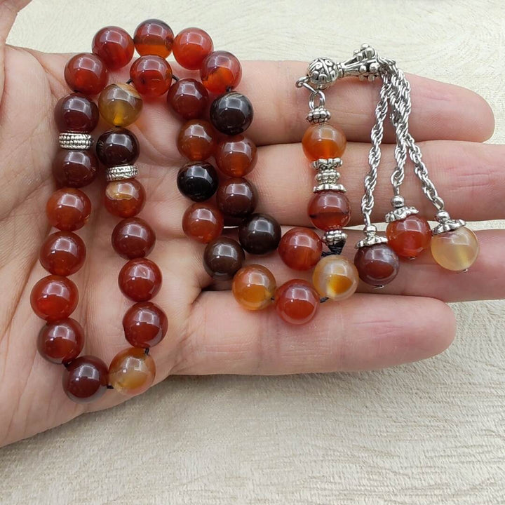 Natural Agate Stone Mesbah – Brown Gradient – Islamic Prayer Beads for Quran and Worship