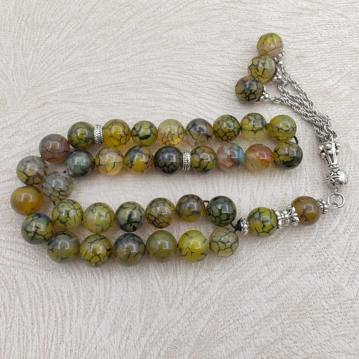 Natural Agate Stone Mesbah – Olive Green Gradient for Worship and Quranic Reflection