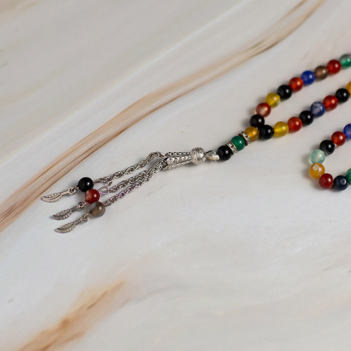 Natural Multicolored Tasbeeh – 100 Beads, for zikr & Quranic Recitation