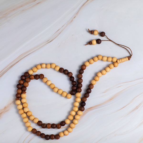 Olive Wood Prayer Beads 100 Beads - Brown & Beige - Ideal for Worship & Quran Recitation