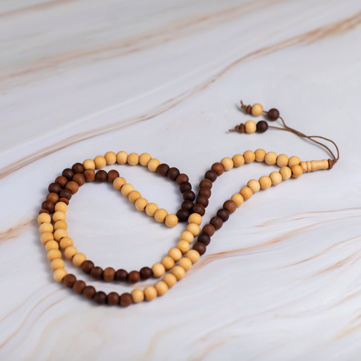 Olive Wood Prayer Beads 100 Beads - Brown & Beige - Ideal for Worship & Quran Recitation
