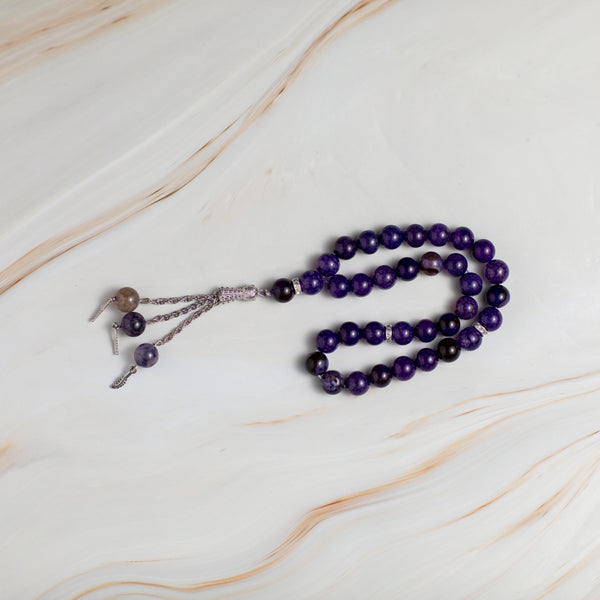 Purple Quartz Stone Tasbeeh – 33 Beads for Zikr & Quranic Recitation2