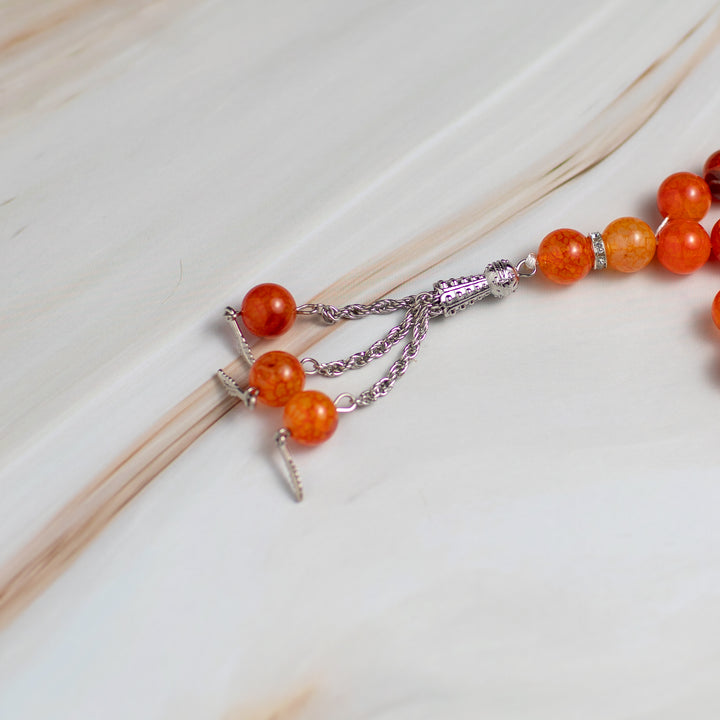 Red Quartz Stone Tasbeeh – 33 Beads for Zikr & Quranic Recitation