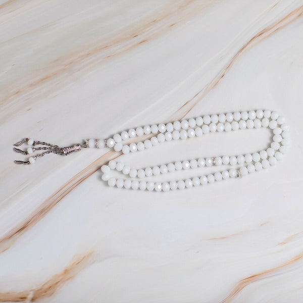 White Crystal Tasbeeh – 100 Beads for Islamic Zikr & Quran Recitation