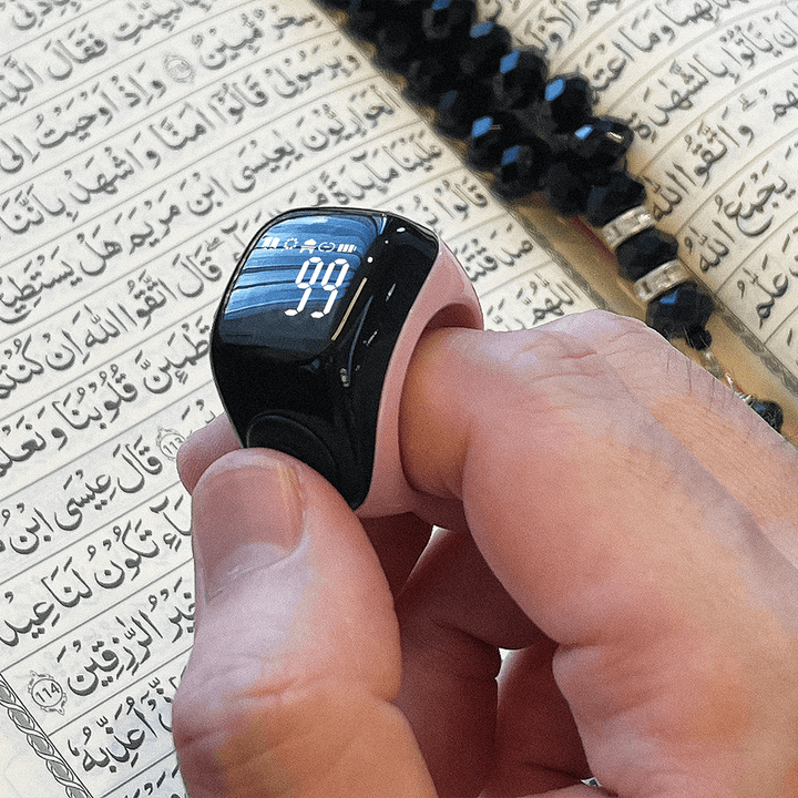 Zikr Flex Advance Ring – Smart Tasbih Counter & Prayer Reminder | Adjustable Size | Qibla Life App – Pink
