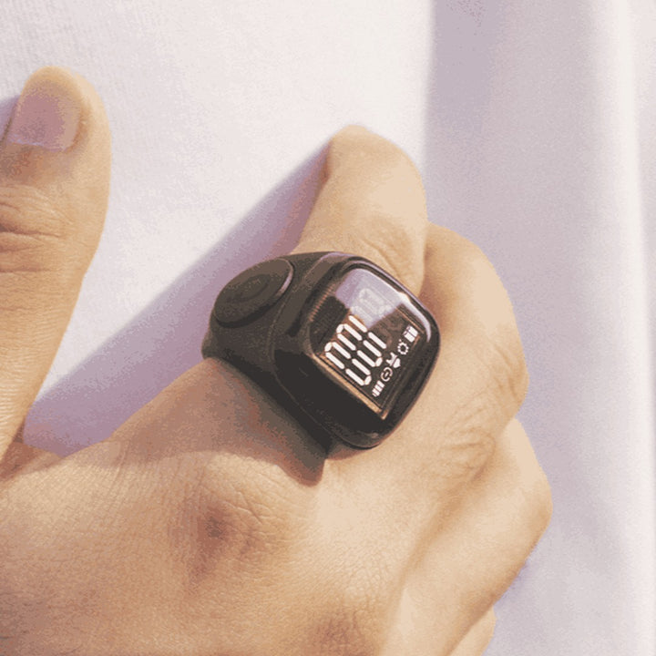 Zikr Noor Smart Tasbih Ring - Black | Enhanced Screen, Long Battery Life, Prayer Time Reminders