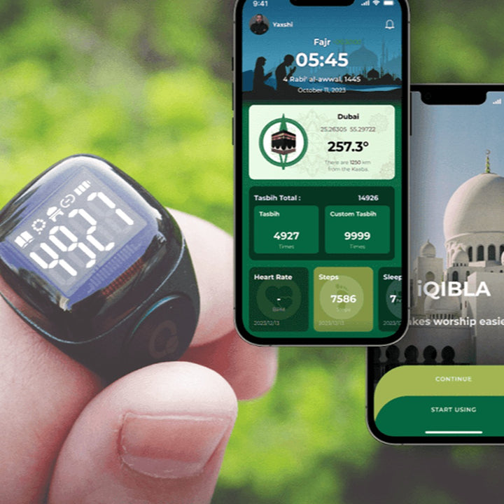 Zikr Noor Smart Tasbih Ring - Black | Enhanced Screen, Long Battery Life, Prayer Time Reminders
