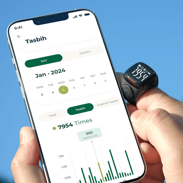 Zikr Noor Smart Tasbih Ring - Black | Enhanced Screen, Long Battery Life, Prayer Time Reminders
